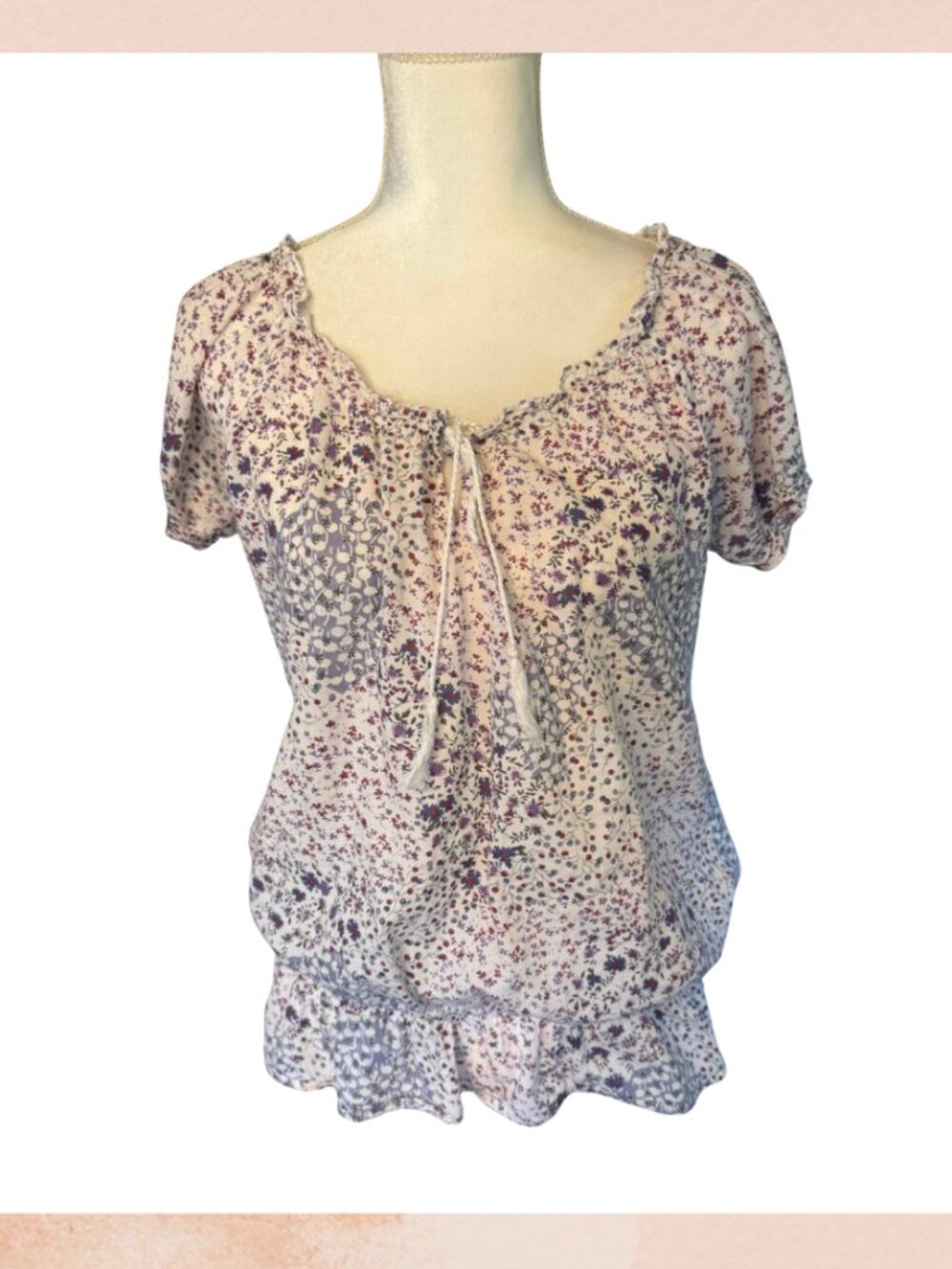 Love Potion Light Purple Floral Puff Sleeve Peplum Blouse